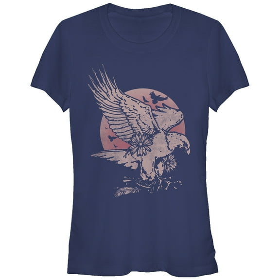 Junior's Lost Gods Full Moon Eagle  Graphic Tee Navy Blue Small