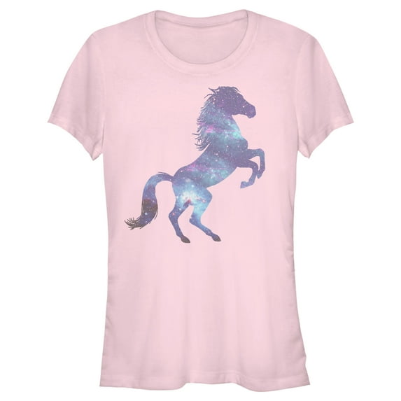 Junior's Lost Gods Galaxy Horse Silhouette Graphic Tee Light Pink Small