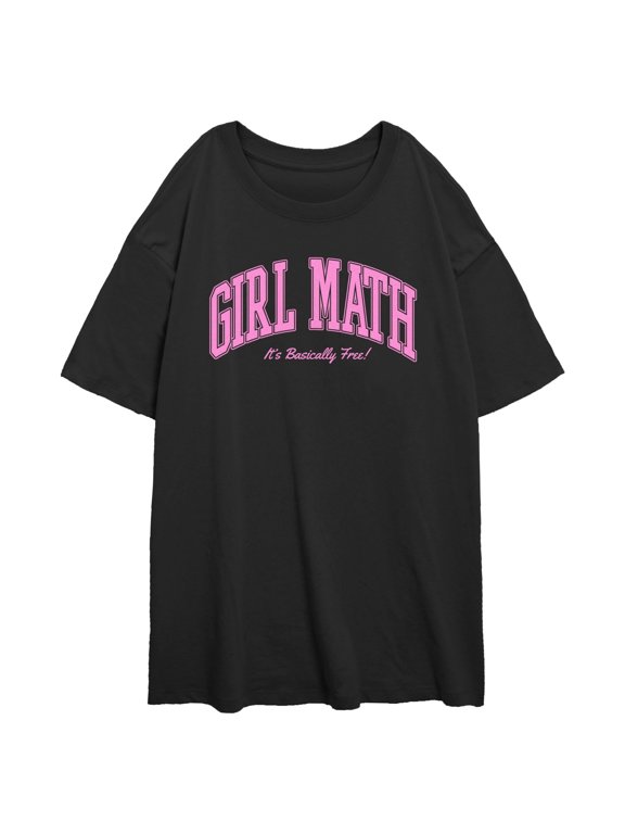 Junior's Lost Gods Girl Math It's Basically Free Varsity Graphic Oversized T-Shirt