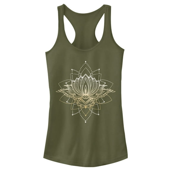 Junior's Lost Gods Gold Lotus  Racerback Tank Top Military Green X Large
