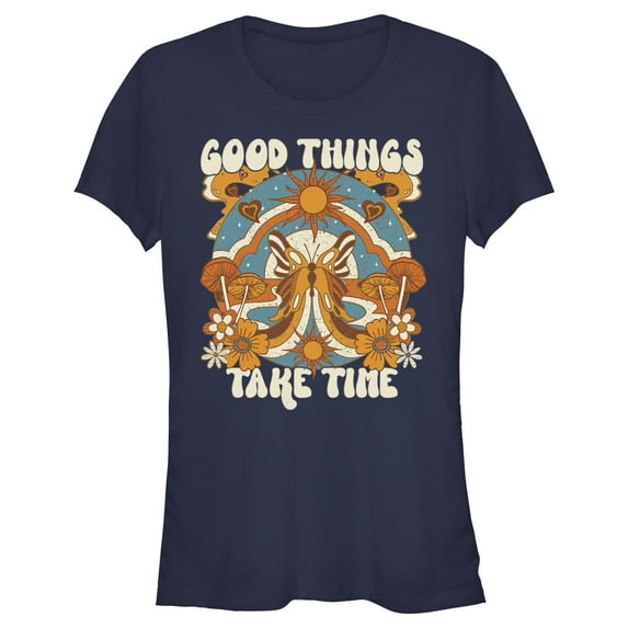 Junior's Lost Gods Good Things Take Time Graphic Tee Navy Blue Medium