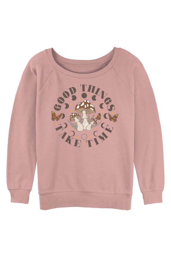 Junior's Lost Gods Good Things Take Time Sweatshirt Desert Pink Large