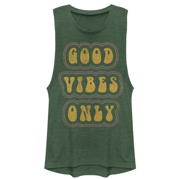 Junior's Lost Gods Good Vibes Only Retro Distressed Festival Muscle Graphic T-Shirt