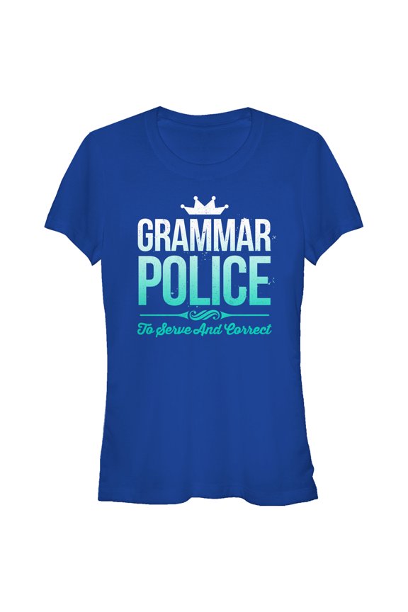 Junior's Lost Gods Grammar Police  Graphic Tee Royal Blue Medium