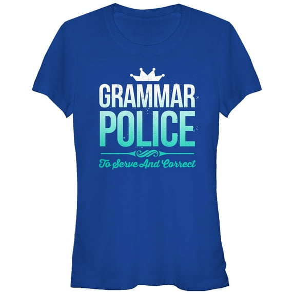 Junior's Lost Gods Grammar Police Graphic Tee Royal Blue X Large