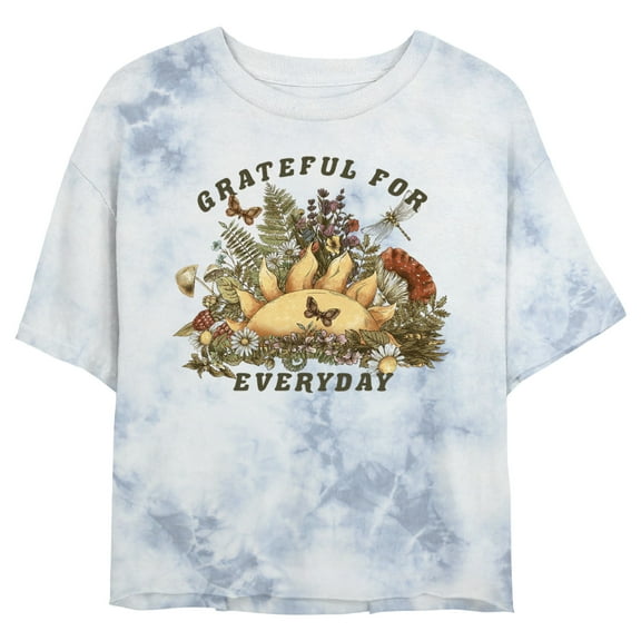 Junior's Lost Gods Grateful for Everyday Nature Graphic Crop T-Shirt White/Blue Small