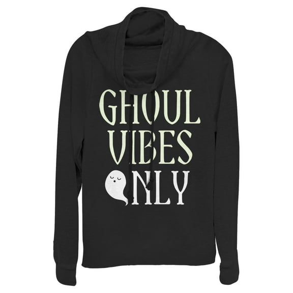 Junior's Lost Gods Halloween Ghoul Vibes Only Cowl Neck Sweatshirt Black Small