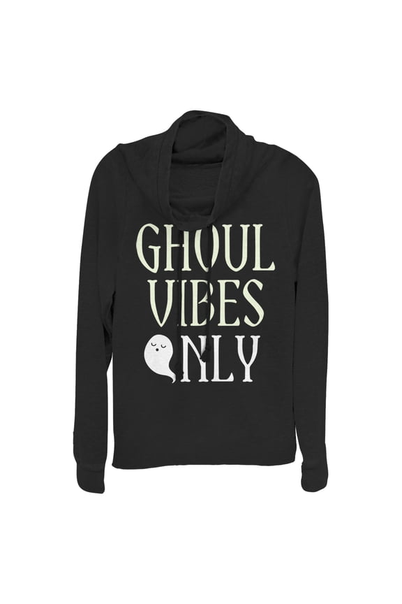 Junior's Lost Gods Halloween Ghoul Vibes Only Cowl Neck Sweatshirt Black Small
