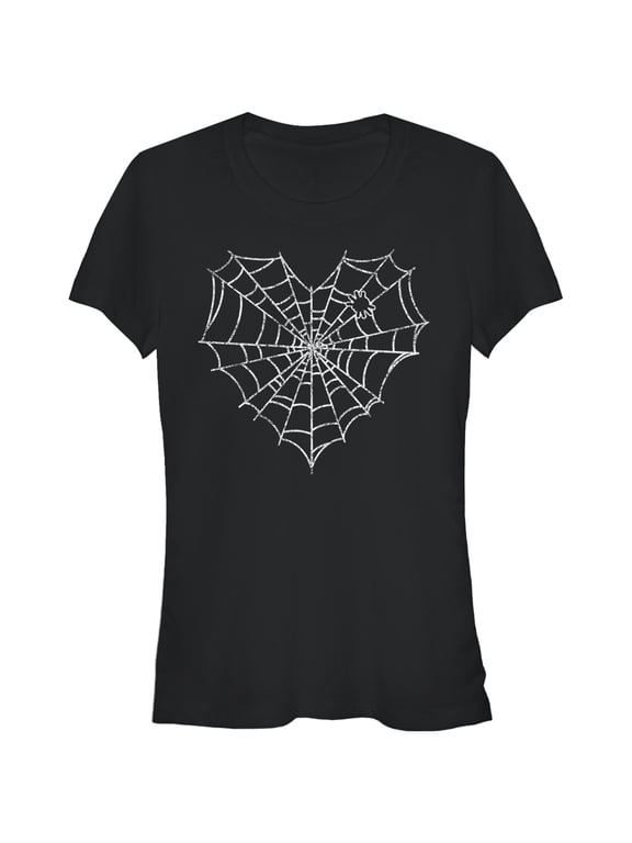 Junior's Lost Gods Halloween Heart Spider Web Graphic Tee Black Small