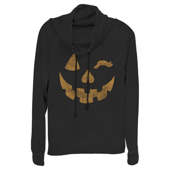 Junior's Lost Gods Halloween Jack-o'-Lantern Wink  Cowl Neck Sweatshirt Black 2X Large