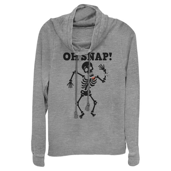 Junior's Lost Gods Halloween Oh Snap  Cowl Neck Sweatshirt Gray Heather Large