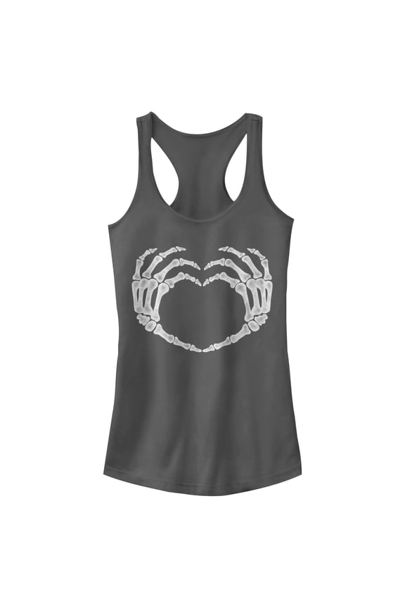 Junior's Lost Gods Halloween Skeleton Heart Hands Racerback Tank Top Charcoal 2X Large