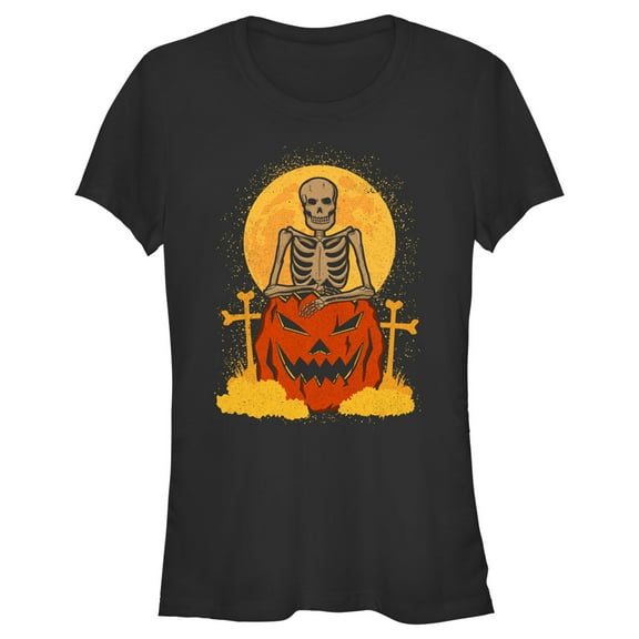 Junior's Lost Gods Halloween Skeleton and Jack-O'-Lantern  Graphic Tee Black Medium