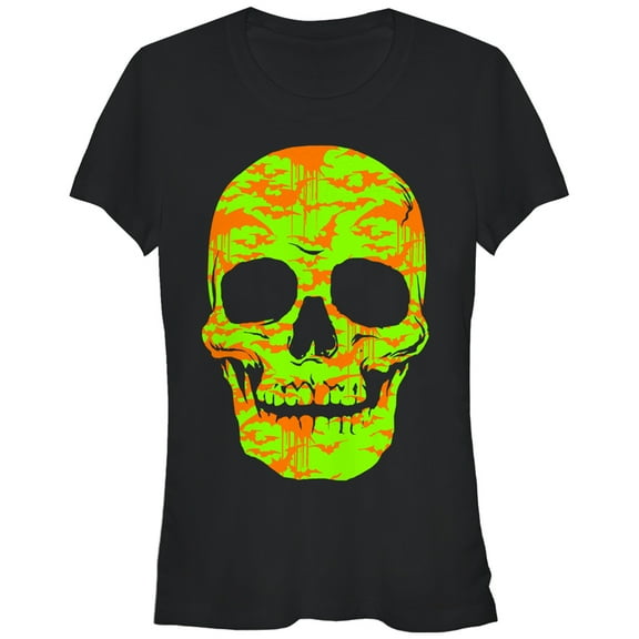 Junior's Lost Gods Halloween Skull Bats in Flight Face Graphic Tee Black Large