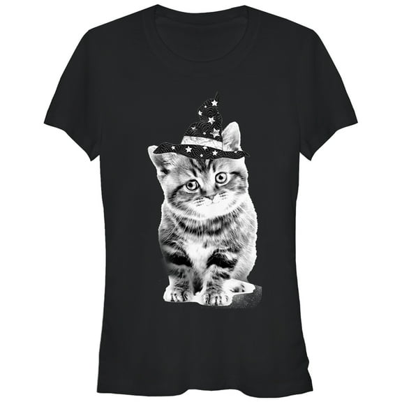 Junior's Lost Gods Halloween Witch Kitten  Graphic Tee Black Medium