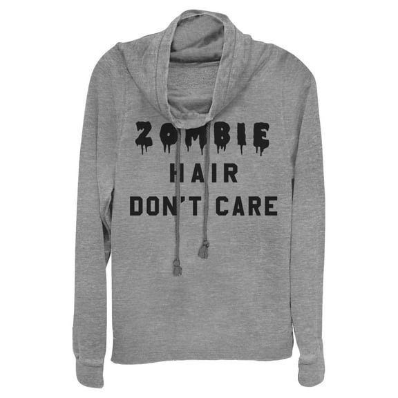 Junior's Lost Gods Halloween Zombie Hair Don't Care  Cowl Neck Sweatshirt Gray Heather 2X Large