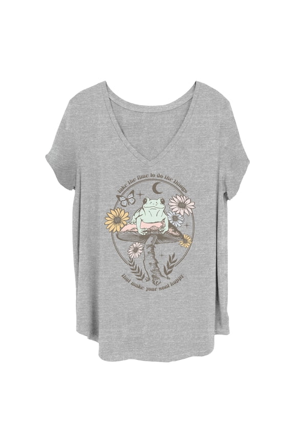 Junior's Lost Gods Happy Soul Frog Graphic Tee Heather Gray 2X