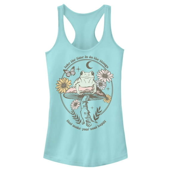 Junior's Lost Gods Happy Soul Frog Racerback Tank Top Cancun Large