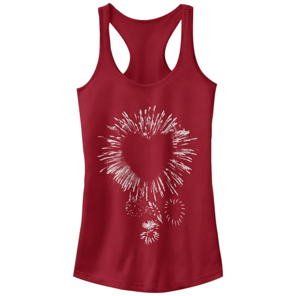 Junior's Lost Gods Heart Fireworks  Racerback Tank Top Scarlet Medium