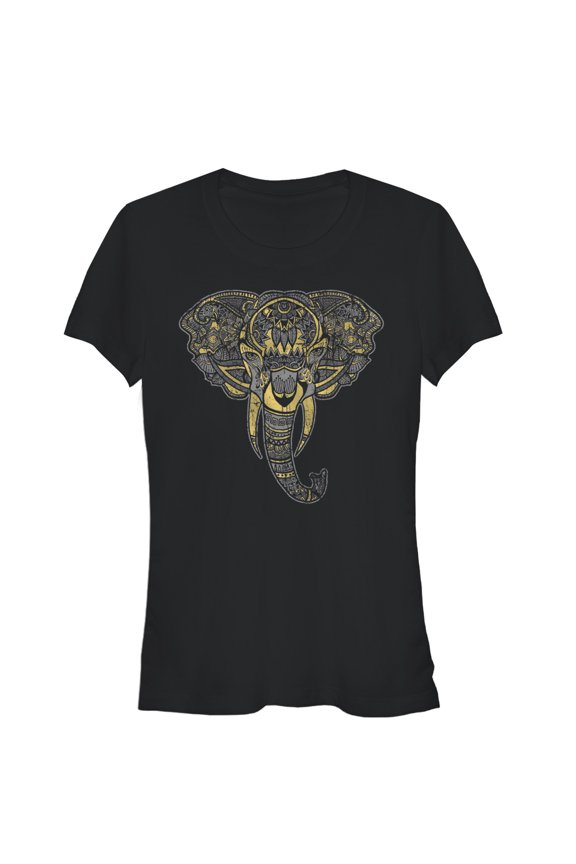 Junior's Lost Gods Henna Elephant Face Graphic Tee Black Medium