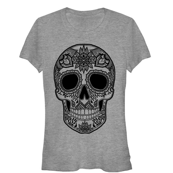 Junior's Lost Gods Henna Print Skull Graphic Tee Athletic Heather 2X Large