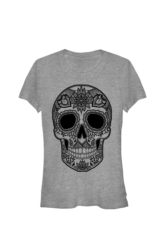 Junior's Lost Gods Henna Print Skull Graphic Tee Athletic Heather Small
