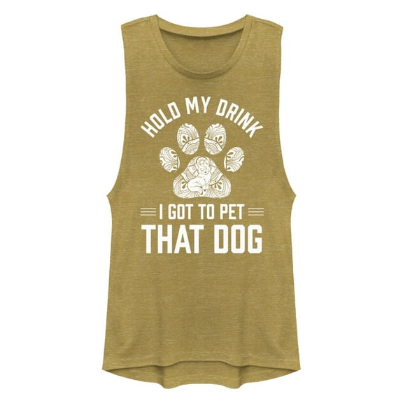 Junior's Lost Gods Hold My Drink I Got to Pet That Dog  Festival Muscle Graphic T-Shirt