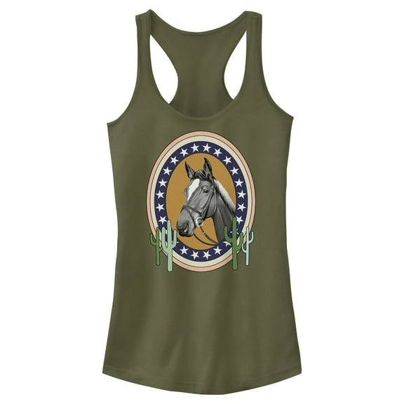 Junior's Lost Gods Horse Star Frame Portrait  Racerback Tank Top Military Green Small