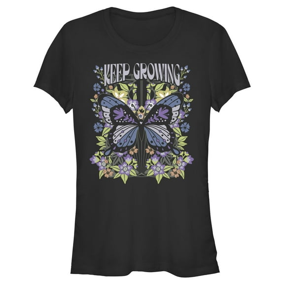 Junior's Lost Gods Keep Growing Butterfly  Graphic Tee Black Large