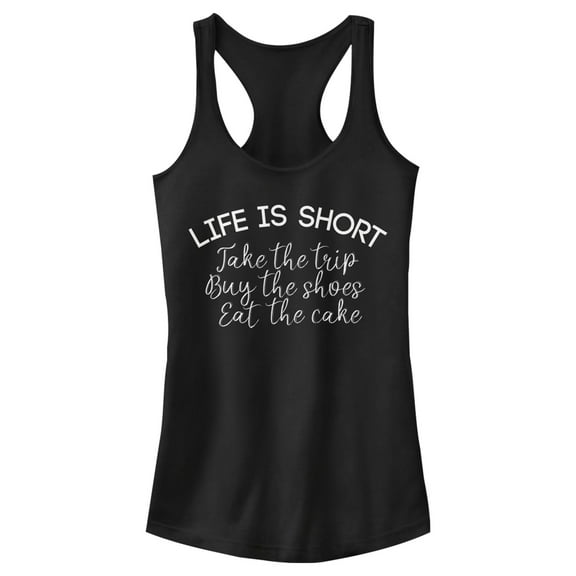Junior's Lost Gods Life is Short Mantra  Racerback Tank Top Black Small