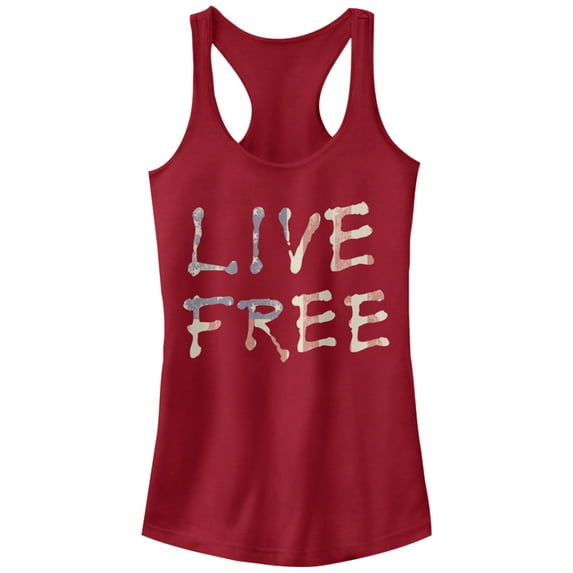 Junior's Lost Gods Live Free American Flag Racerback Tank Top Scarlet X Large