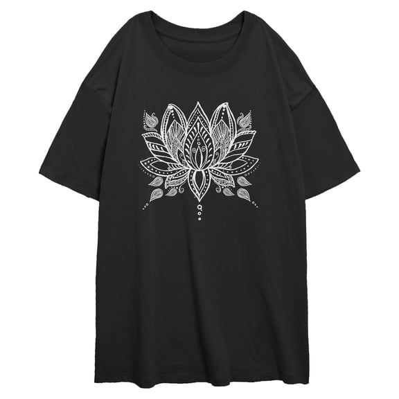 Junior's Lost Gods Lotus Flower Sketch Graphic Oversized T-Shirt