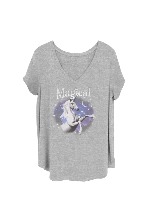 Junior's Lost Gods Magical Unicorn Graphic Tee Heather Gray 2X