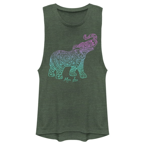 Junior's Lost Gods Mandala Elephant  Festival Muscle Graphic Tee Pine Green Heather 2X Large