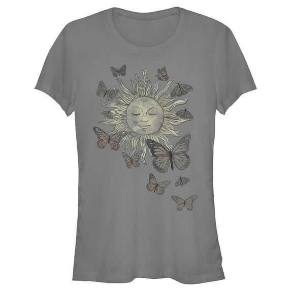 Junior's Lost Gods Monarch Butterfly Sun Graphic Tee Charcoal 2X Large