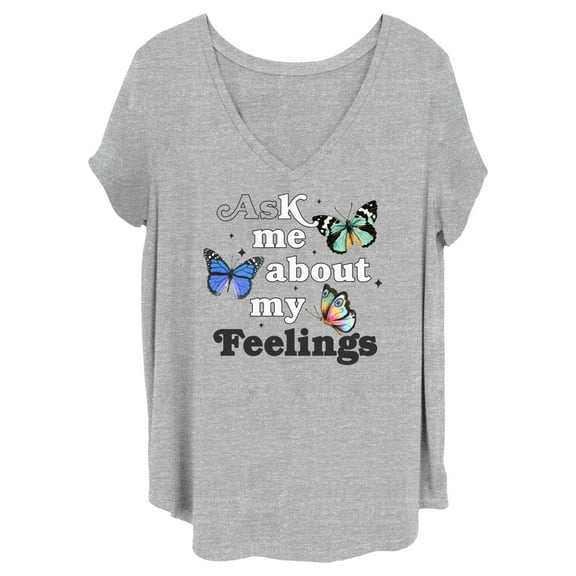 Junior's Lost Gods My Feelings Butterflies  Graphic Tee Heather Gray 1X