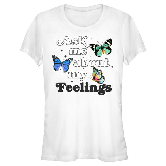 Junior's Lost Gods My Feelings Butterflies  Graphic Tee White X Large