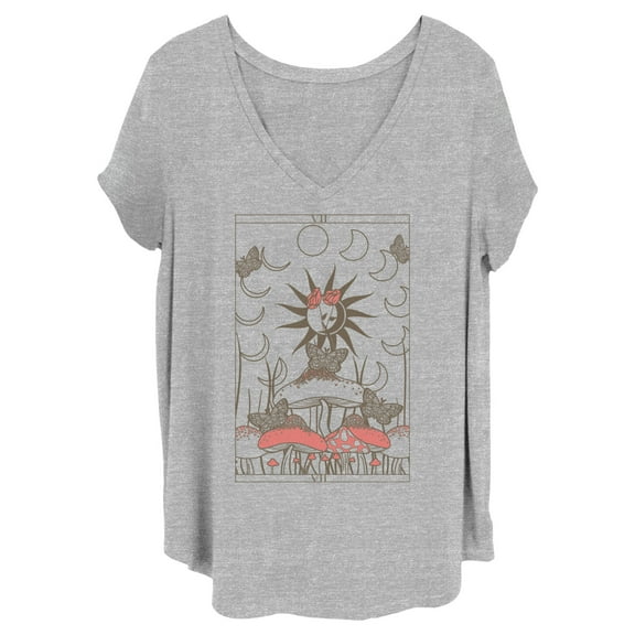 Junior's Lost Gods Mystic Mushroom Tarot  Graphic Tee Heather Gray 4X