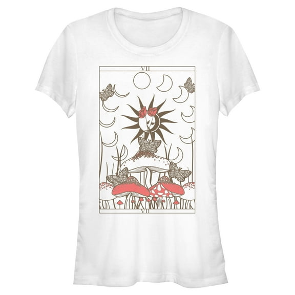 Junior's Lost Gods Mystic Mushroom Tarot Graphic Tee White 2X Large