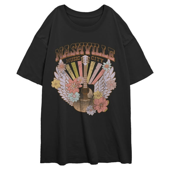 Junior's Lost Gods Nashville Music City Distressed Graphic Oversized T-Shirt