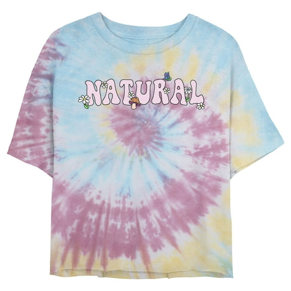 Juniors' Lost Gods Natural Flowers Cropped T-Shirt Blue/Pink/Light Yellow Medium