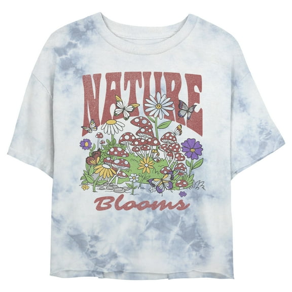 Junior's Lost Gods Nature Blooms Plants Graphic Crop T-Shirt White/Blue Small