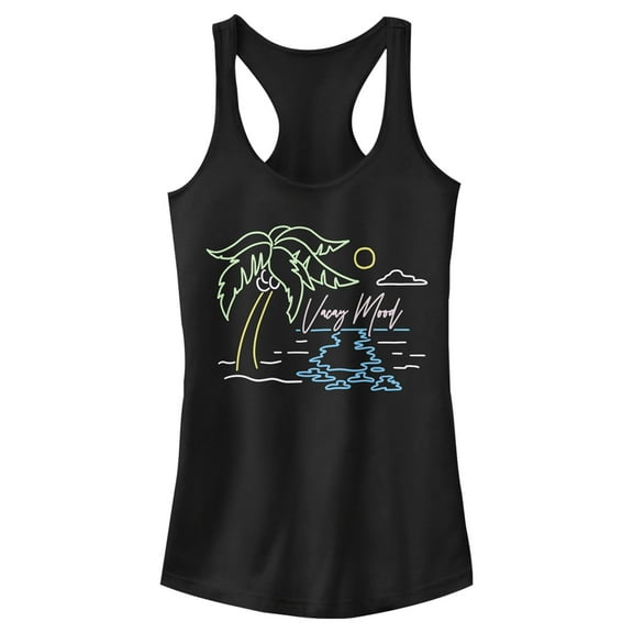 Junior's Lost Gods Neon Vacay Mood Racerback Tank Top Black Medium