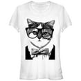 thumbnail image 1 of Junior's Lost Gods Nerd Glasses Bowtie Cat  Graphic Tee White Large, 1 of 2