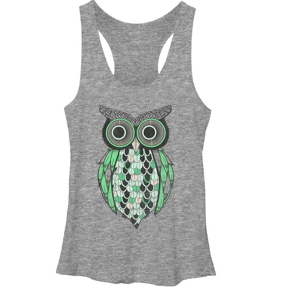 Junior's Lost Gods Night Owl Racerback Tank Top Gray Heather Large