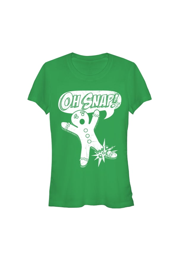Junior's Lost Gods Oh Snap Gingerbread Man Graphic Tee Kelly Small