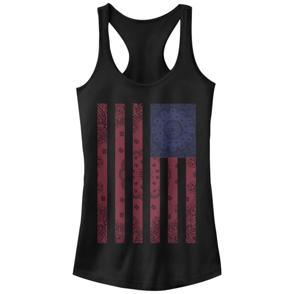 Junior's Lost Gods Paisley American Flag Racerback Tank Top Black 2X Large