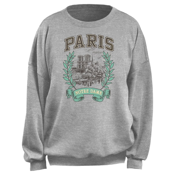 Junior's Lost Gods Paris Notre Dame Portrait Sweatshirt Heather Gray Small