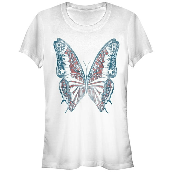 Junior's Lost Gods Peace Sign Star Butterfly  Graphic Tee White Medium