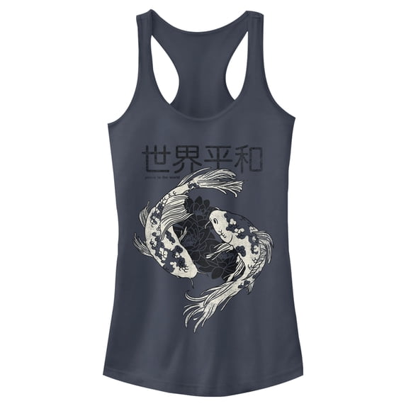 Junior's Lost Gods Peaceful Koi Fish Racerback Tank Top Indigo Small
